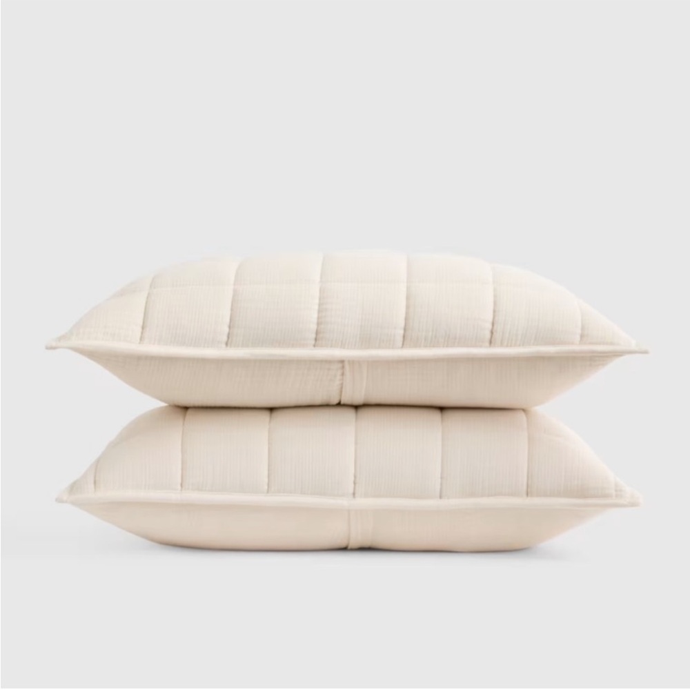 NWT QUINCE Organic Airy Gauze Box Quilt Sham Set Ivory 8459